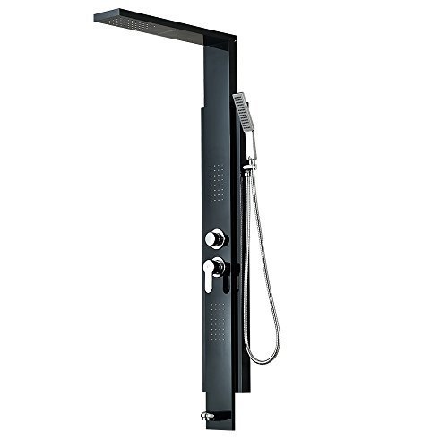 Sintra Stainless Steel Black Shower Panel System with Rainfall Shower & Body Massage Jets